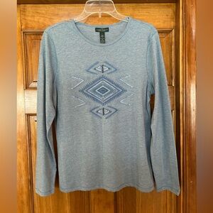 Lauren Jeans Company Blue Embroidered Long-Sleeve Tee